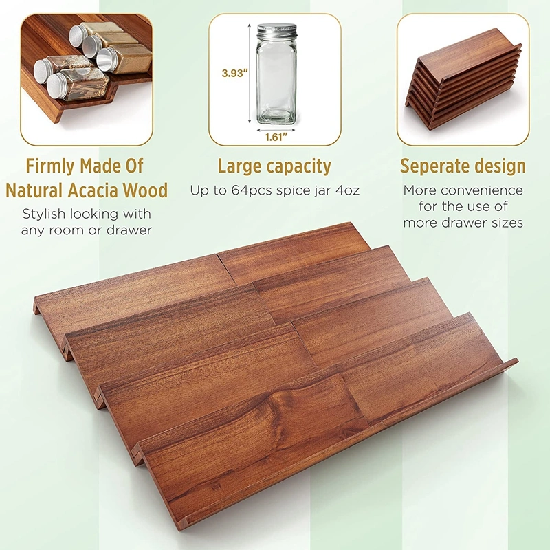 Acacia Spice Rack Organizer for Drawer Wooden Tray Spice Racks Organizer 4 Tier Spice Drawer Organizer