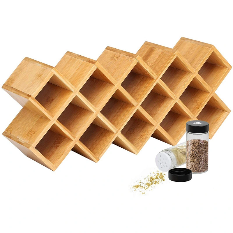 Natural Bamboo Wooden Spice Organizer Multi-Functional Countertop Seasoning Rack with 18 Spice Jars