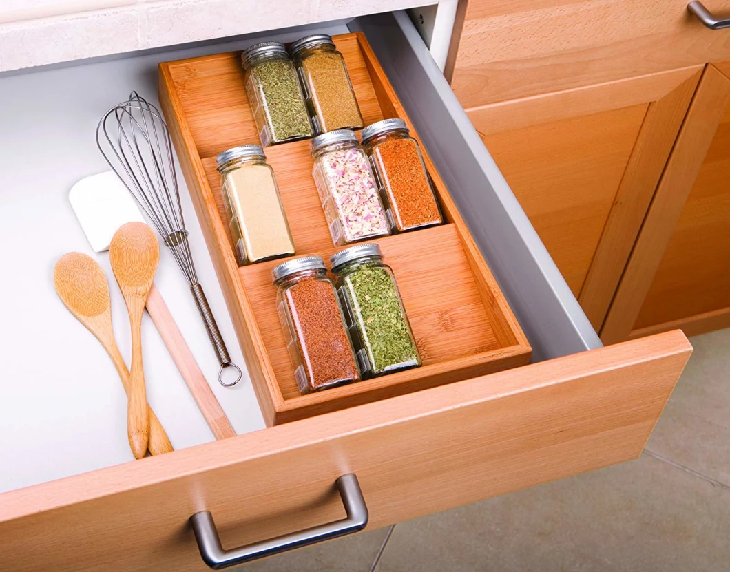 3-Tier Bamboo Spice Rack Cabinet Drawer Tray Organizer