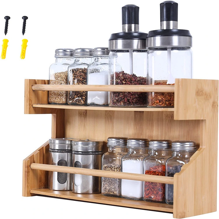 Natural Bamboo Wooden Spice Organizer Multi-Functional Countertop Seasoning Rack with 18 Spice Jars