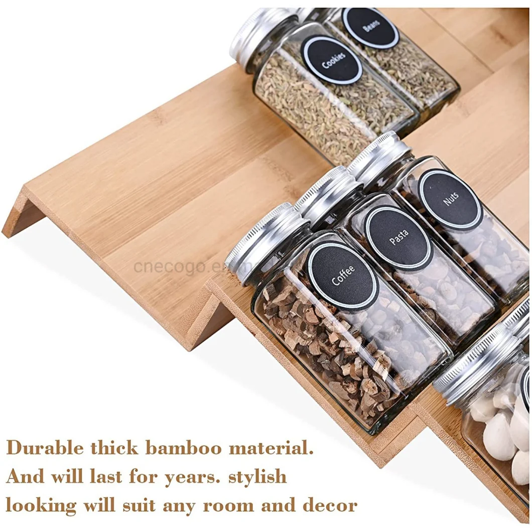 Bamboo Spice Rack Tray 64 Jars Spice Drawer Organizer for Kitchen Cabinets Spice Organizer Tray