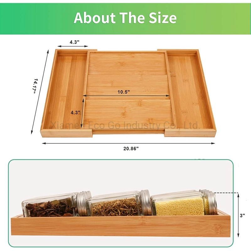 Expandable Spice Drawer Organizer, Bamboo Spice Rack Organizer for Drawer, 3 Tier Seasoning Organization Storage Tray Insert