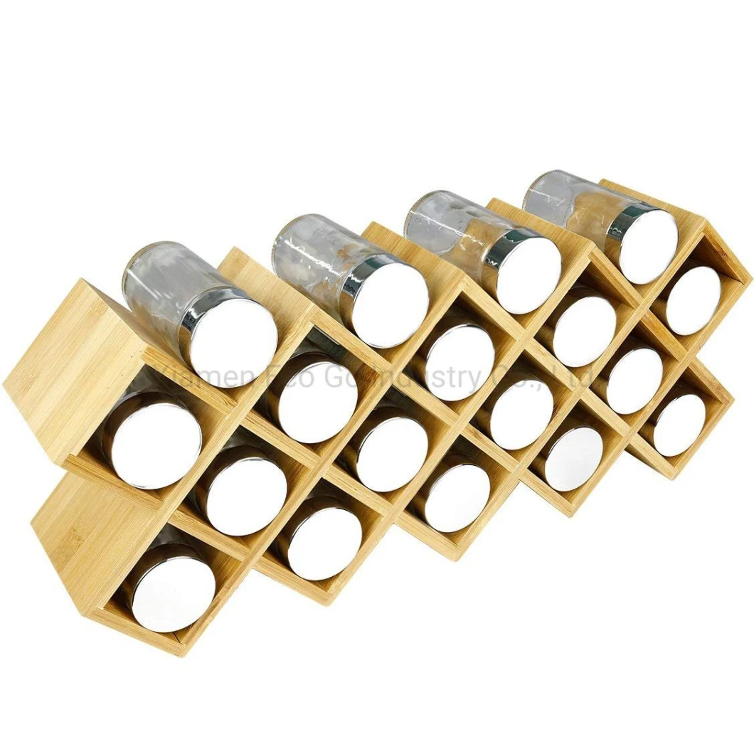 Bamboo Spice Rack with 18 Spice Jars and Labels Wall Mount Spice Rack