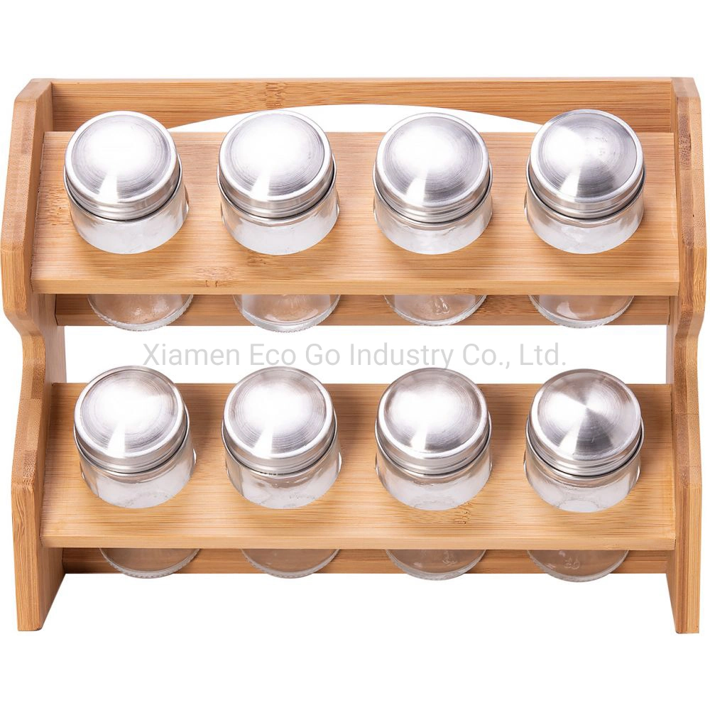 Spice Rack with 8 Pieces Jars, Bamboo Kitchen Countertop Spice Jar Rack