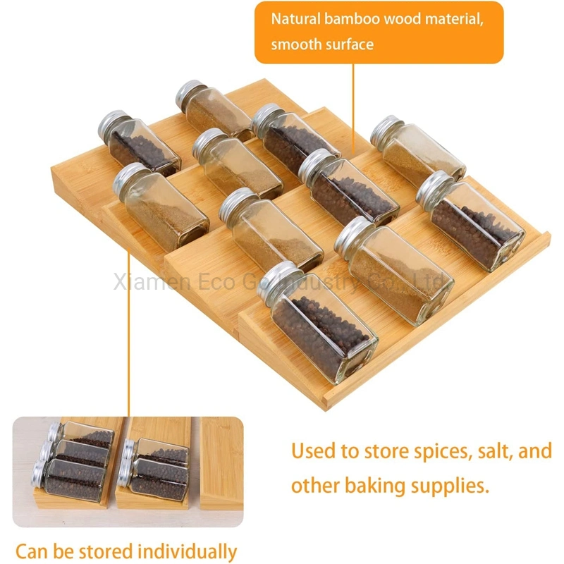 Bamboo Spice Rack Tray, Spice Drawer Organizer Insert for Kitchen, Spice Rack Tray 4 Tiers for Kitchen Cabinets Storage