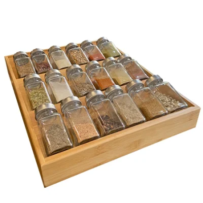 Bamboo 18 Jars Spice Rack Stand Drawer Spice Organizer 3 Tier Large Drawer Insert Tray