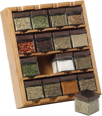 Space Saving for Kitchen Bamboo Spice Storage Rack 4tier Cabinet Storage Organizer for Drawer
