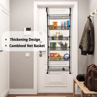 Jh-Mech Wall Mounted Spice Rack with Adjustable Hooks Over The Door Pantry Organizer